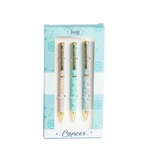 Lug Zodiac Sign Cancer Pen Set with Gold Accents. New in Box. 3 pack SET